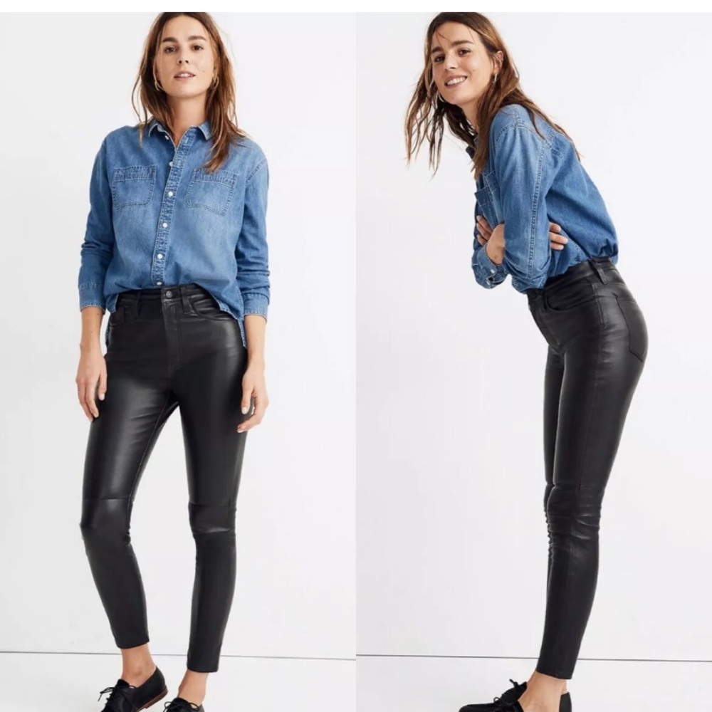 - Madewell high rise Leather pants black siz…